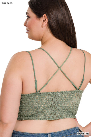 Crochet Lace Smocked-Back Bralette