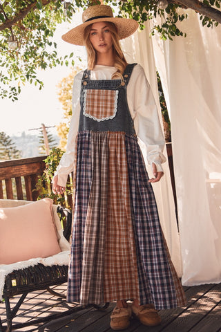 Denim Yoke Patchwork Pinafore Dress