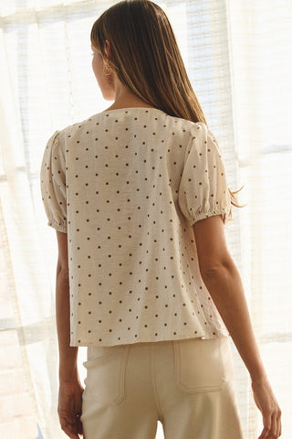 Short-Sleeve Blouse With Textured Dots
