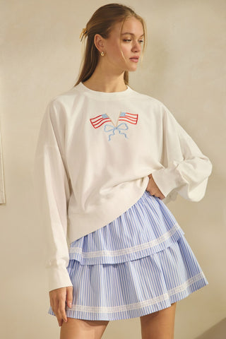 Cropped Sweatshirt with Flag Embroidery