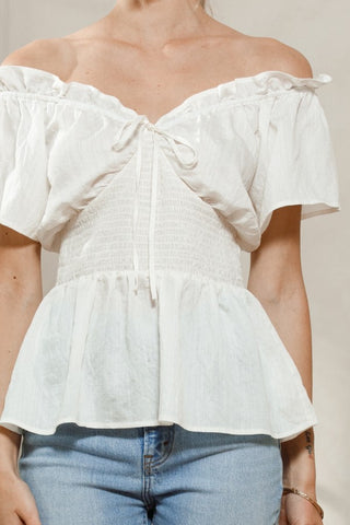 Solid Woven Ruffle Top