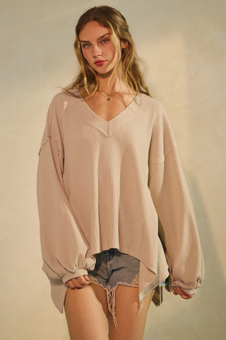 Textured V Neck Knit Thermal