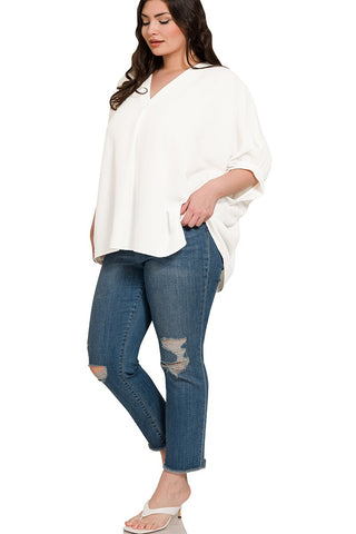 Woven Airflow 1/2 Sleeve V Neck Top