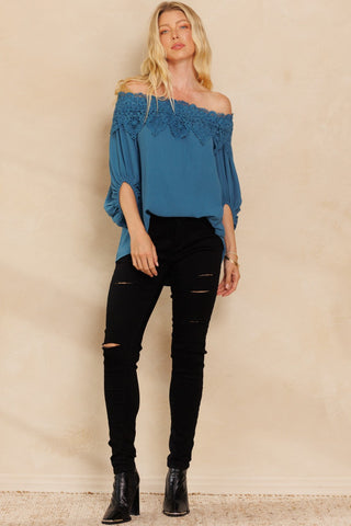 Lace Detail Solid Woven Top
