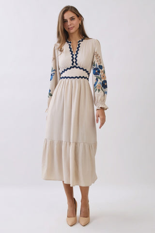 Embroidered Tiered Midi Dress