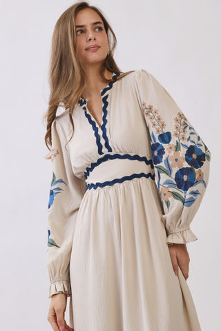 Embroidered Tiered Midi Dress