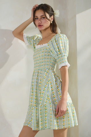 Garden Party Printed Mini Babydoll Dress