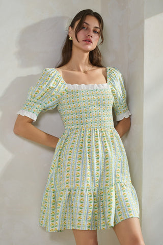 Garden Party Printed Mini Babydoll Dress