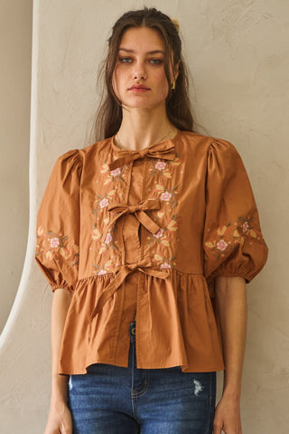 Poplin Front Tie Blouse