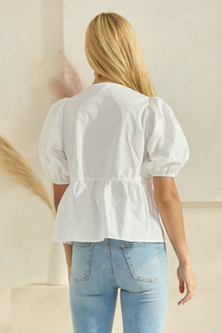Solid Cotton Poplin Front Tie Blouse