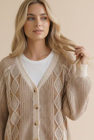 Button Down Two Tone Cardigan Sweater
