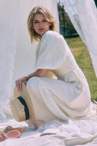 Star Print Cotton Gauze Midi Dress