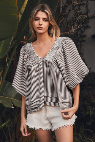 Striped V Neck Top