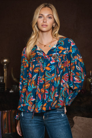 Leaf Printed Long Sleeve Top