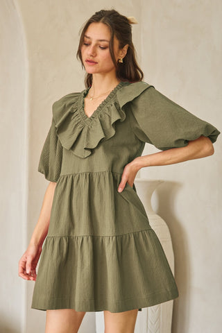 Striped Jacquard Mini Babydoll Dress