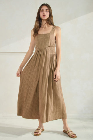 Crinkled Fabric Wide Leg Jumpsuit