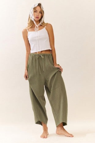 Cotton Gauze Wide Leg Cargo Pants