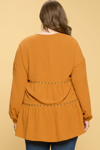 V-Neck Solid Tiered Top