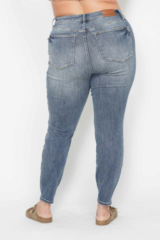 Judy Blue High Waisted Tummy Control Hem Destroy Skinny Jeans
