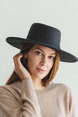 Ribbon-Trimmed Structured Vegan Felt Boater Hat