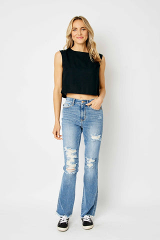Judy Blue High Waisted Destroy Hem Bootcut Jeans