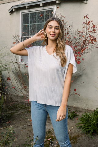 Solid Pleated Short Sleeve Top