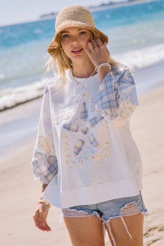 Oversized French Terry 3/4 Sleeve Pullover