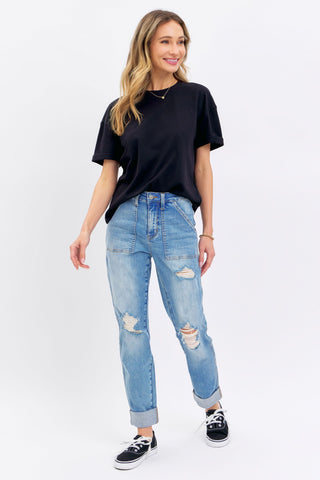 Judy Blue High Waist Patch Pocket & Destroy Boyfriend Jeans
