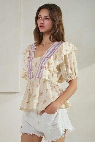 Ditsy Floral Print Peplum Top