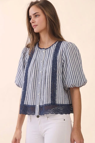 Striped Blouse With Lace Trim