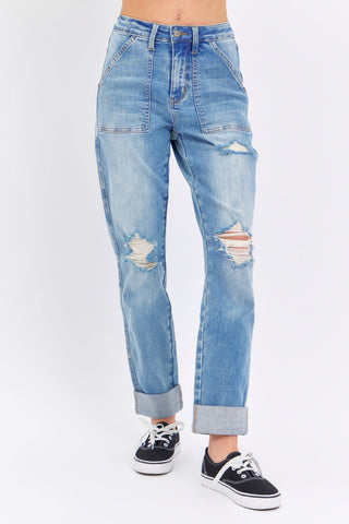Judy Blue High Waist Patch Pocket & Destroy Boyfriend Jeans
