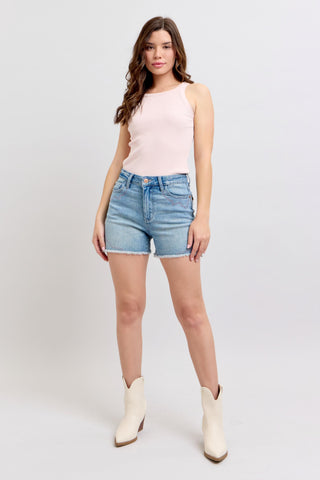 Judy Blue Western Embroidery Detail Cut Off Denim Shorts