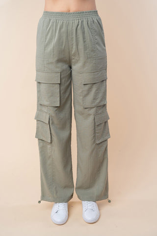 High Wasted Solid Woven Cargo Pants