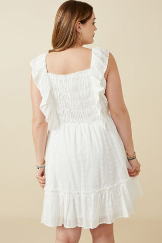 Embroidered Square-Neck Ruffled Smock Dress