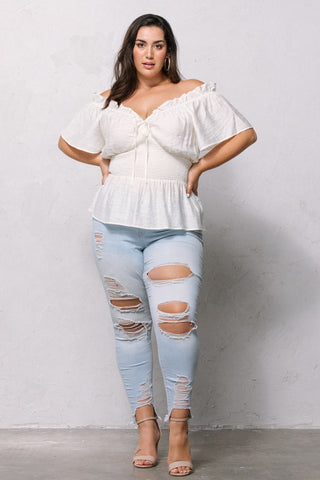 Solid Woven Ruffle Top