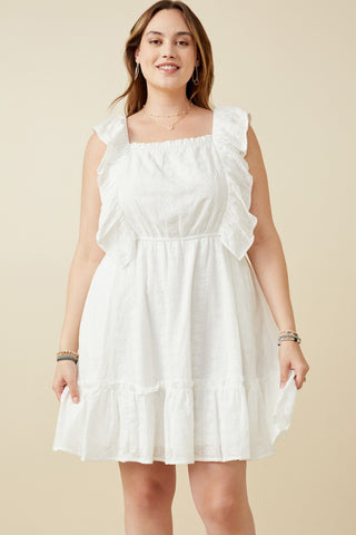 Embroidered Square-Neck Ruffled Smock Dress