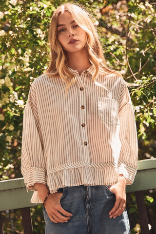 Striped Cropped Button-up Blouse