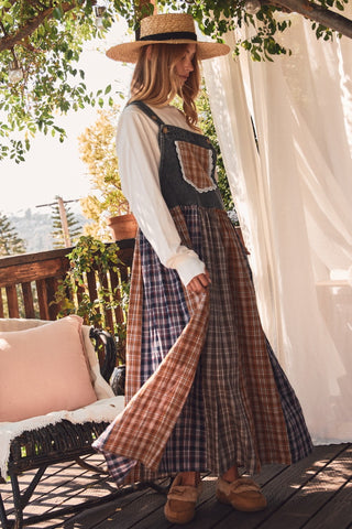 Denim Yoke Patchwork Pinafore Dress