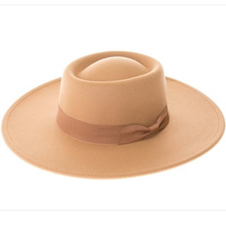 Ribbon-Trimmed Structured Vegan Felt Boater Hat