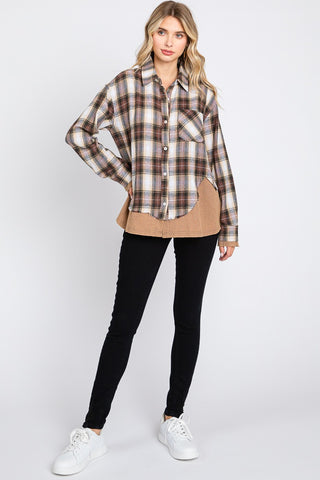 Washed Plaid Mix Button-Down Oversized Shirt