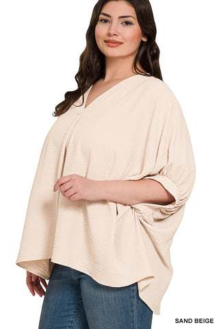 Woven Airflow 1/2 Sleeve V Neck Top