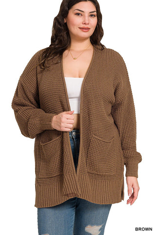 Low Gauge Waffle Open Cardigan Sweater