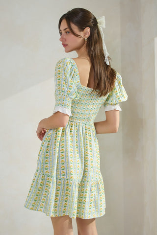 Garden Party Printed Mini Babydoll Dress