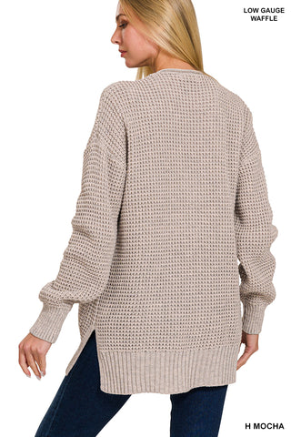 Low Gauge Waffle Open Cardigan Sweater