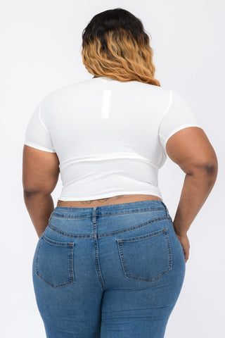 Ribbed Ruched Drawstring Surplice Top