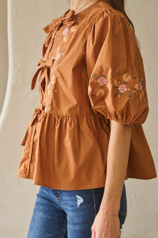 Poplin Front Tie Blouse
