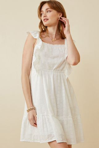Embroidered Square-Neck Ruffled Smock Dress