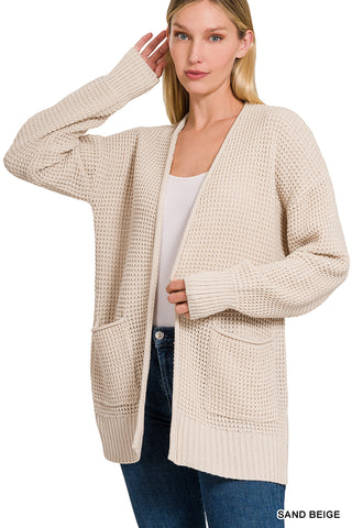 Low Gauge Waffle Open Cardigan Sweater