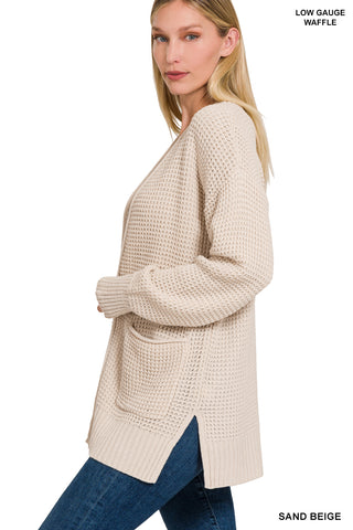 Low Gauge Waffle Open Cardigan Sweater