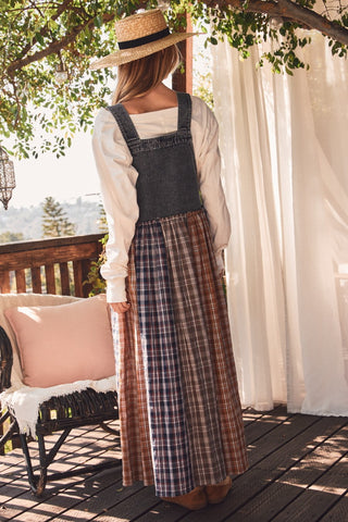 Denim Yoke Patchwork Pinafore Dress